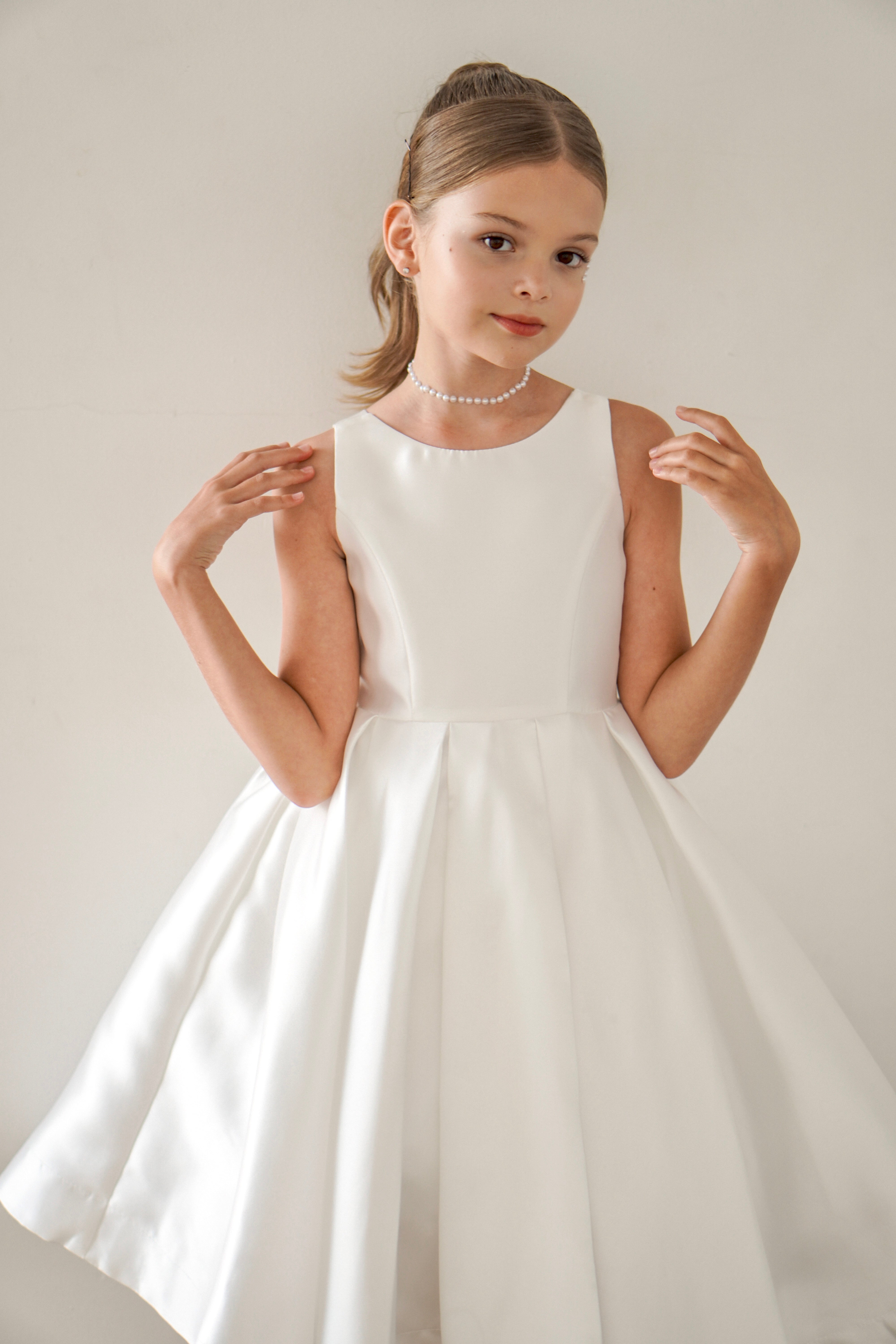 Sophia Mikado Flower Girl Dress - Knee Length (Made to order) Ivory MK007