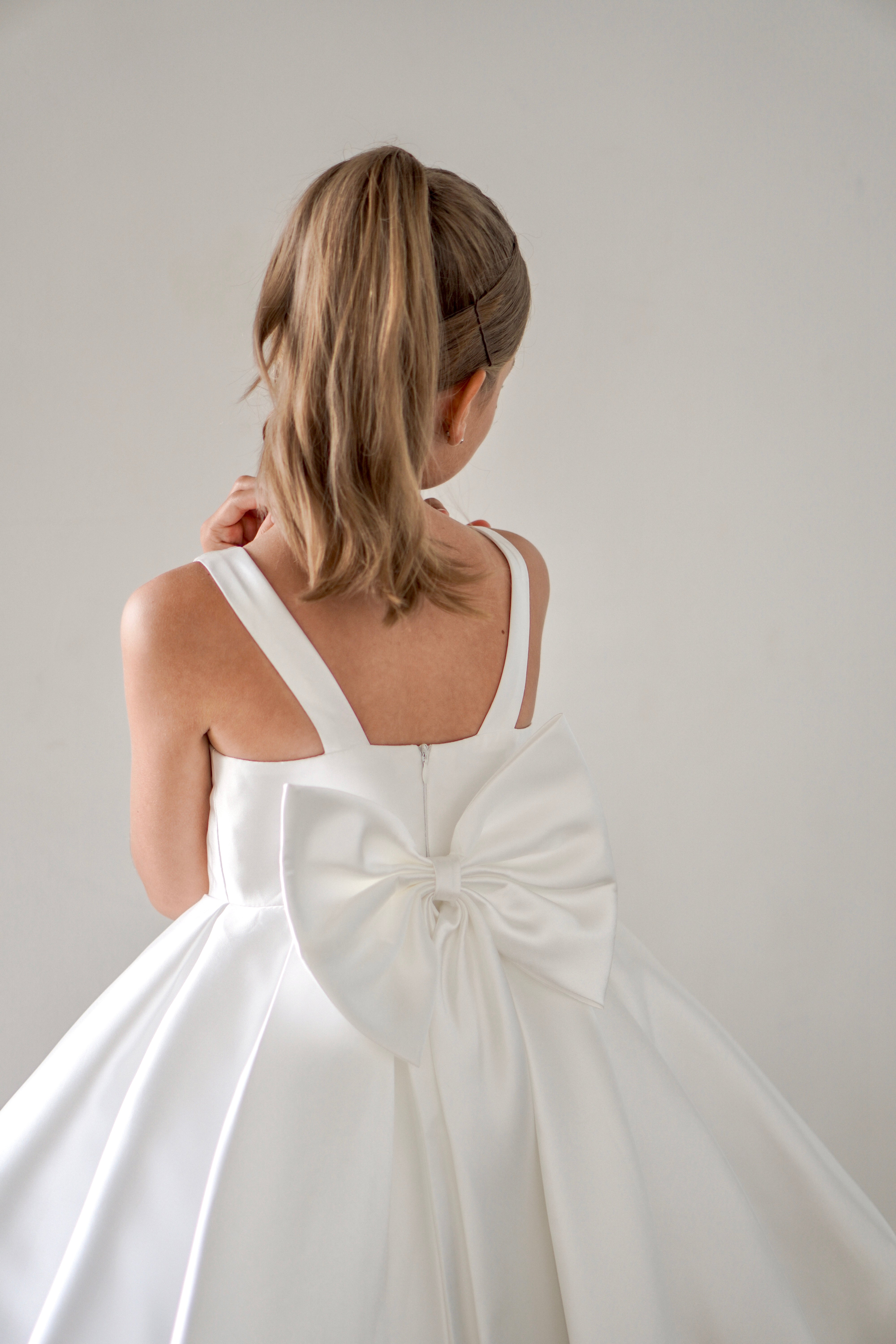 Sophia Mikado Flower Girl Dress - Knee Length (Made to order) Ivory MK007