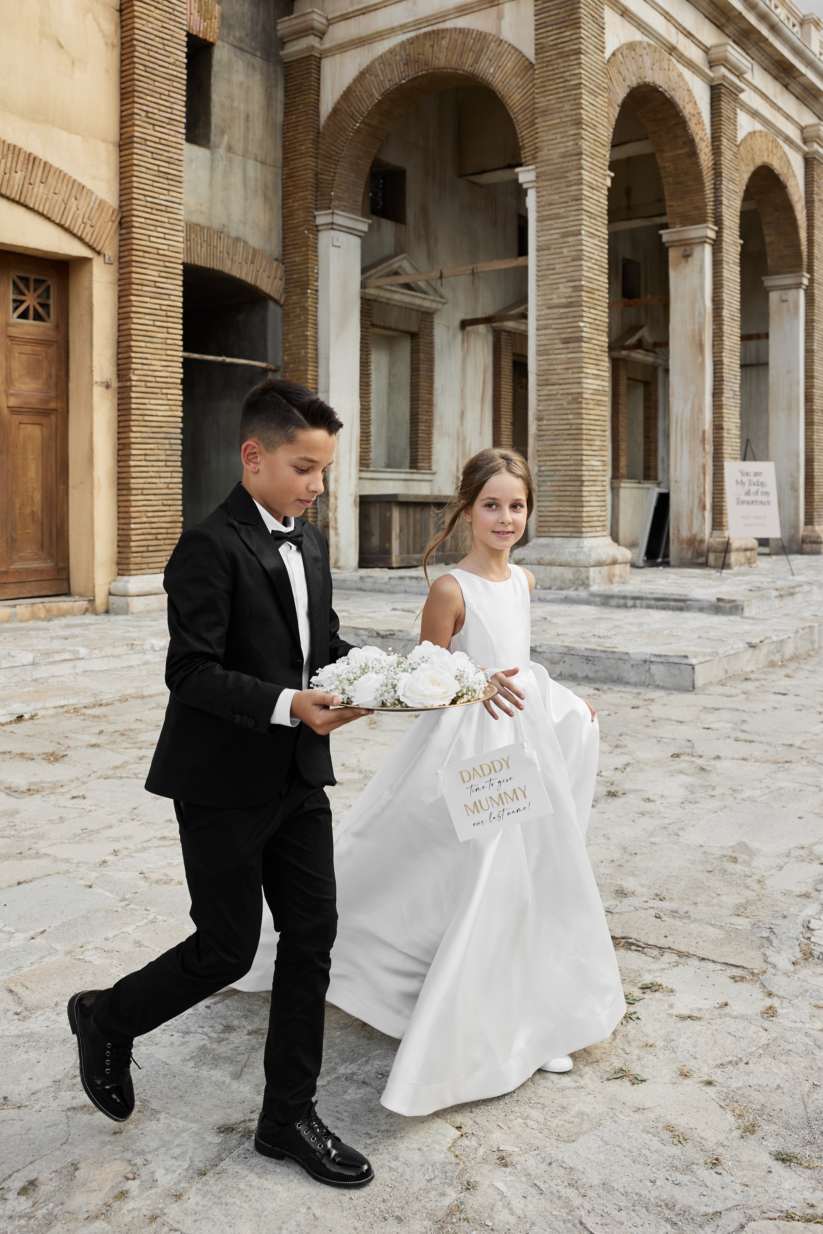 Sophia Mikado Blumenmädchenkleid (Auf Bestellung) Elfenbein