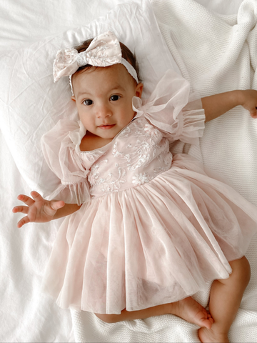 Flora Romper Dress & Matching Hair Bow (PINK)