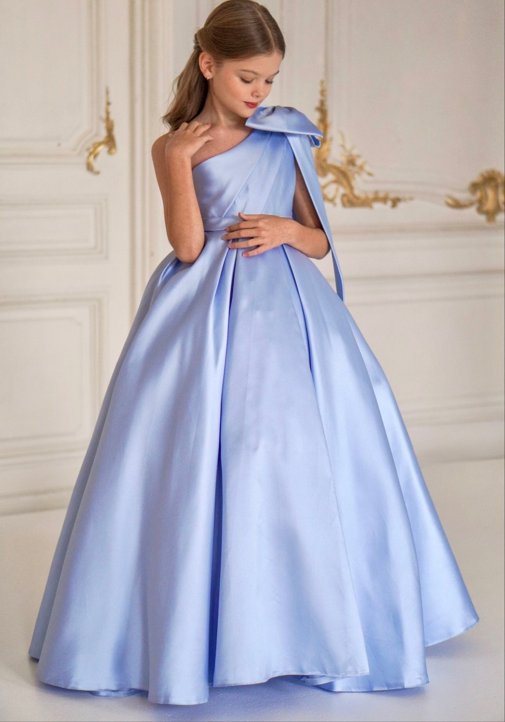 Jasmine Blue Satin Girls Special Occasion Dress (Made to order) MK004