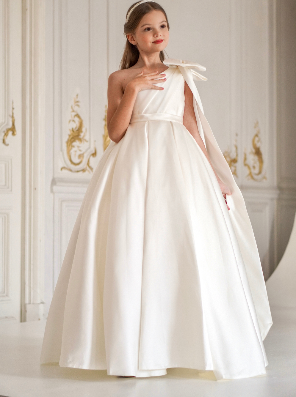 Jasmine Ivory Satin Girls Special Occasion Dress (Made to order) MK004