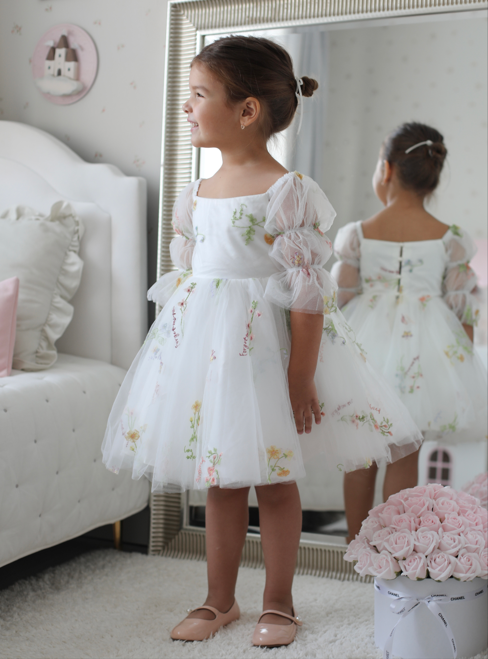 Floral White Party Dress