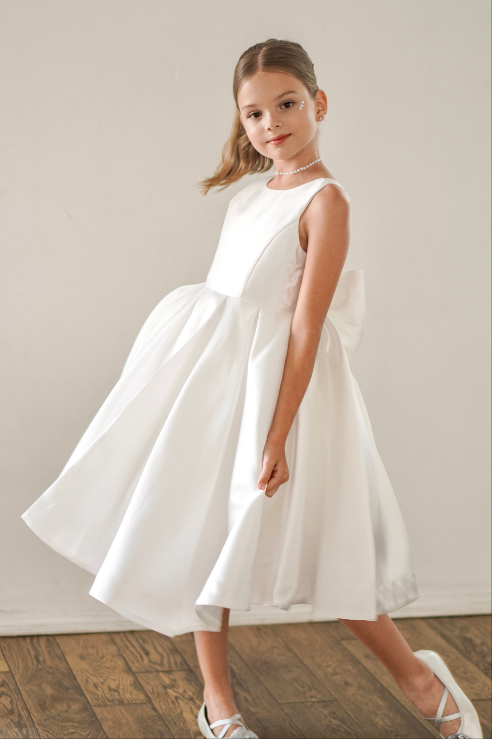 Sophia Mikado Flower Girl Dress - Knee Length (Made to order) Ivory MK007