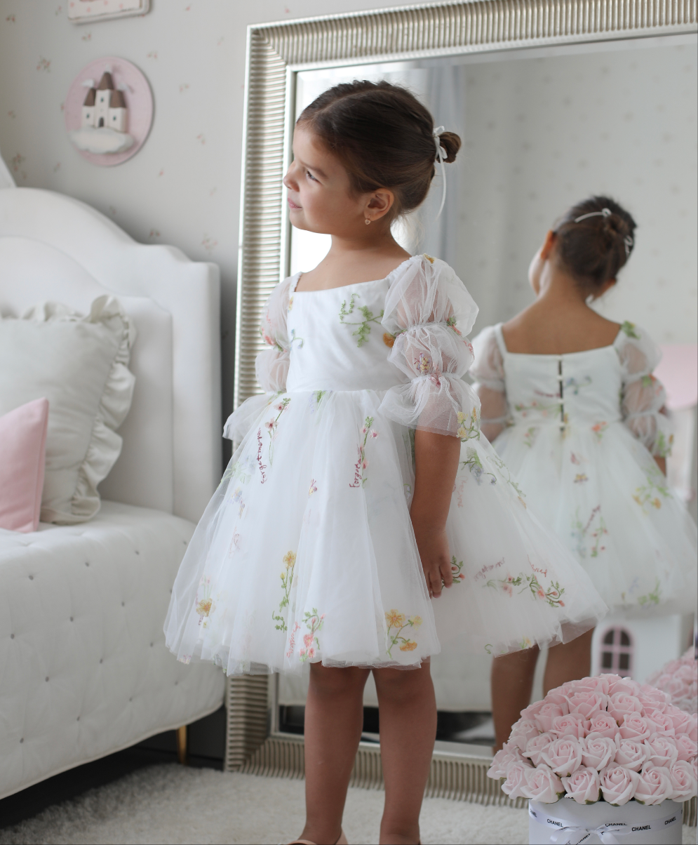 Floral White Party Dress