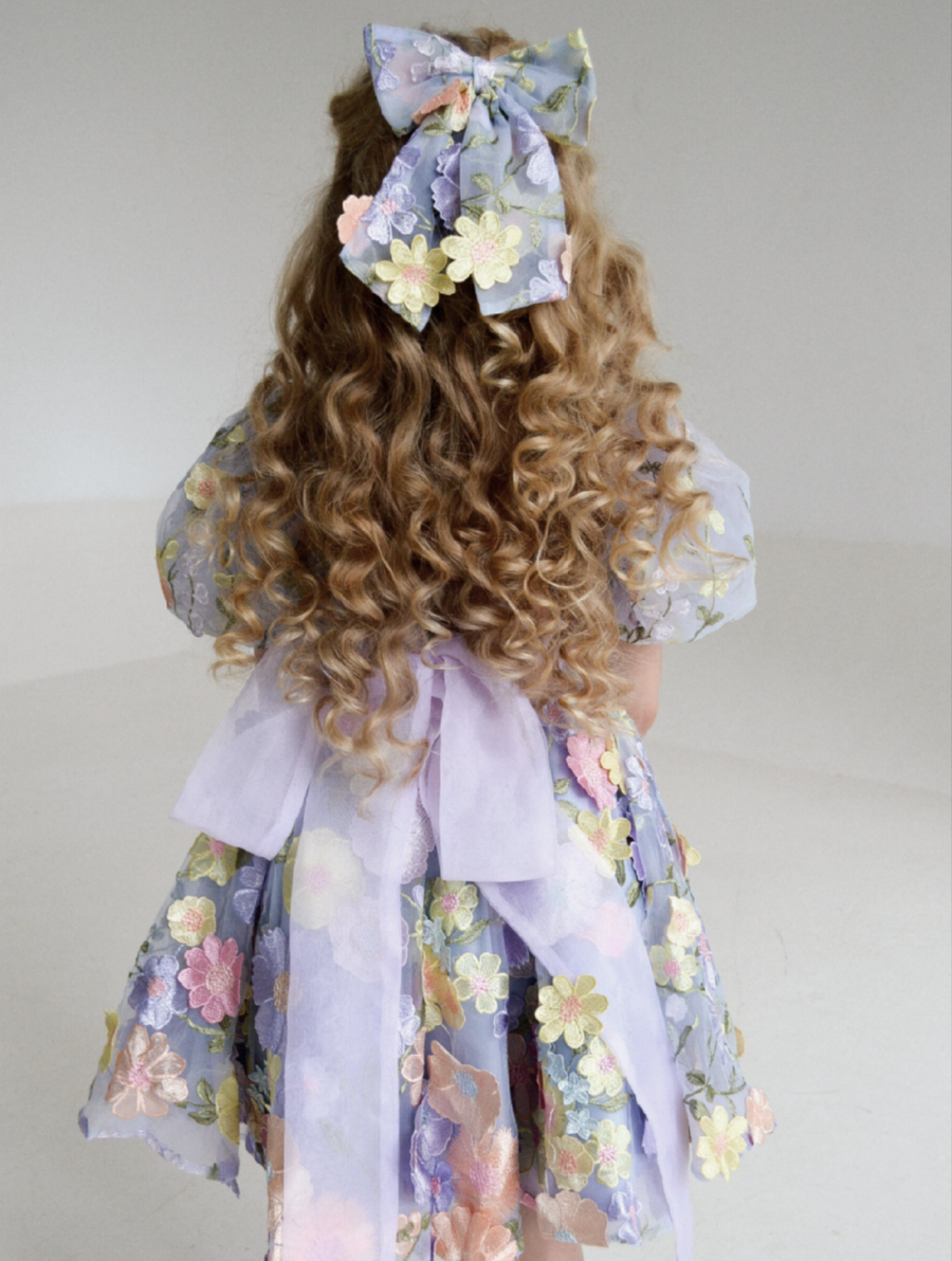 Mirabella Lace Dress & Hair Bow   - Lilac Love (Made to order)
