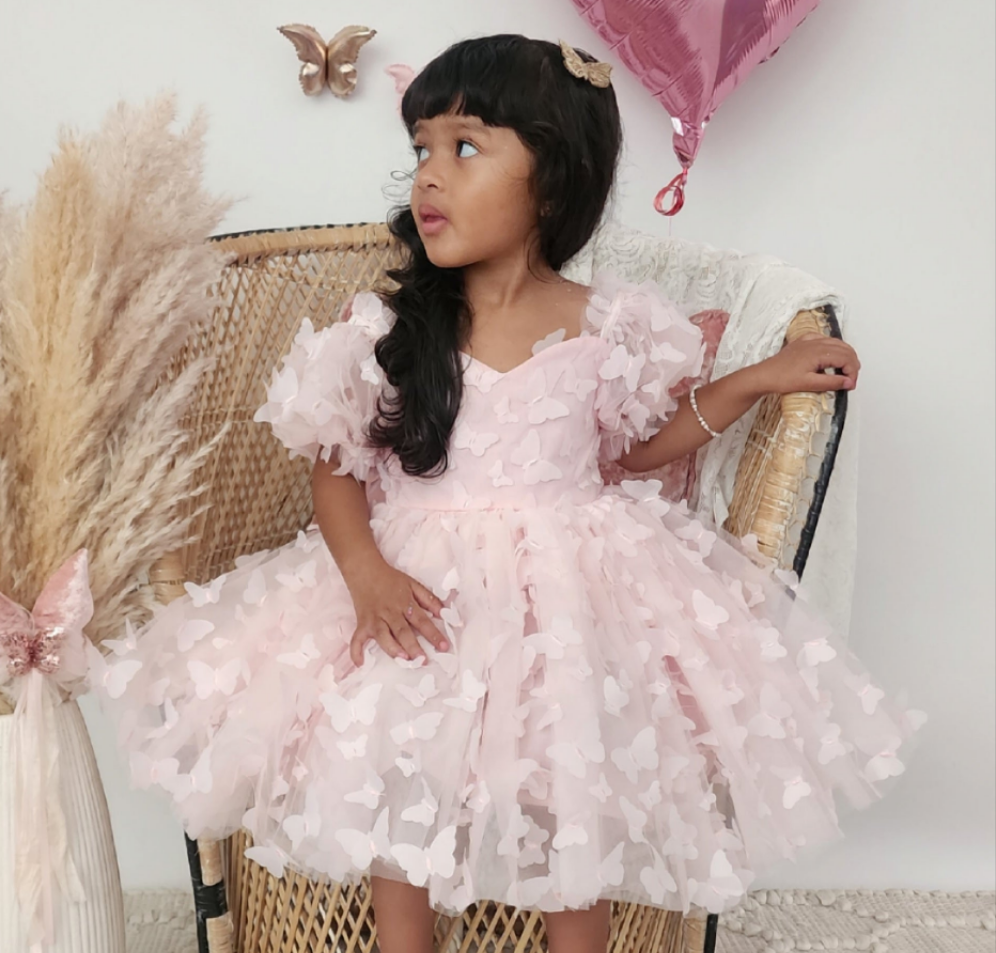 Pink Butterfly Puff Sleeve Dress - BEST SELLER 🩷
