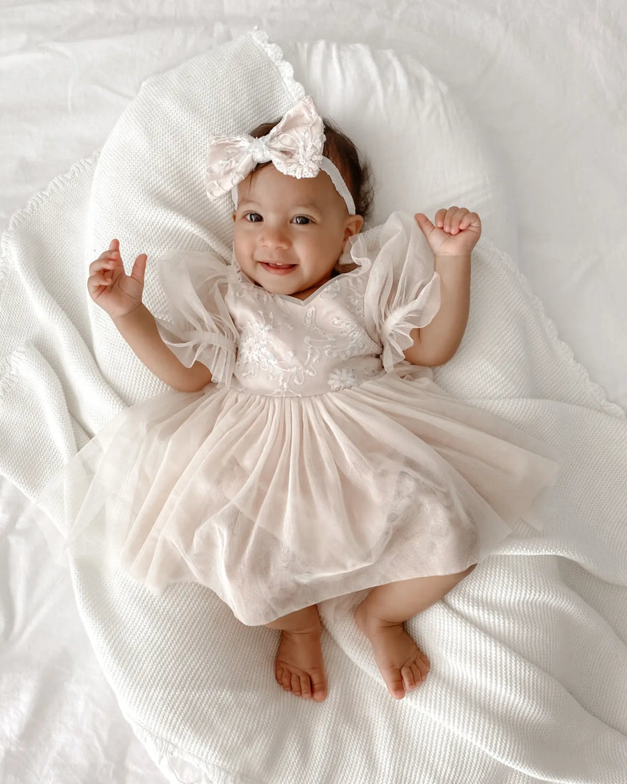Flora Romper Dress & Matching Hair Bow (PINK)