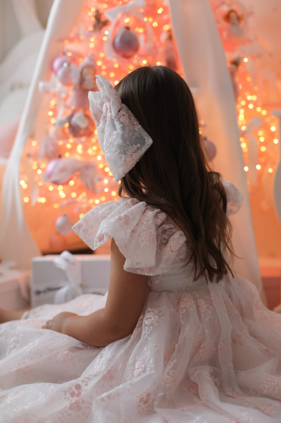 Rose Garden Dress & Hairbow - White (Made to order)