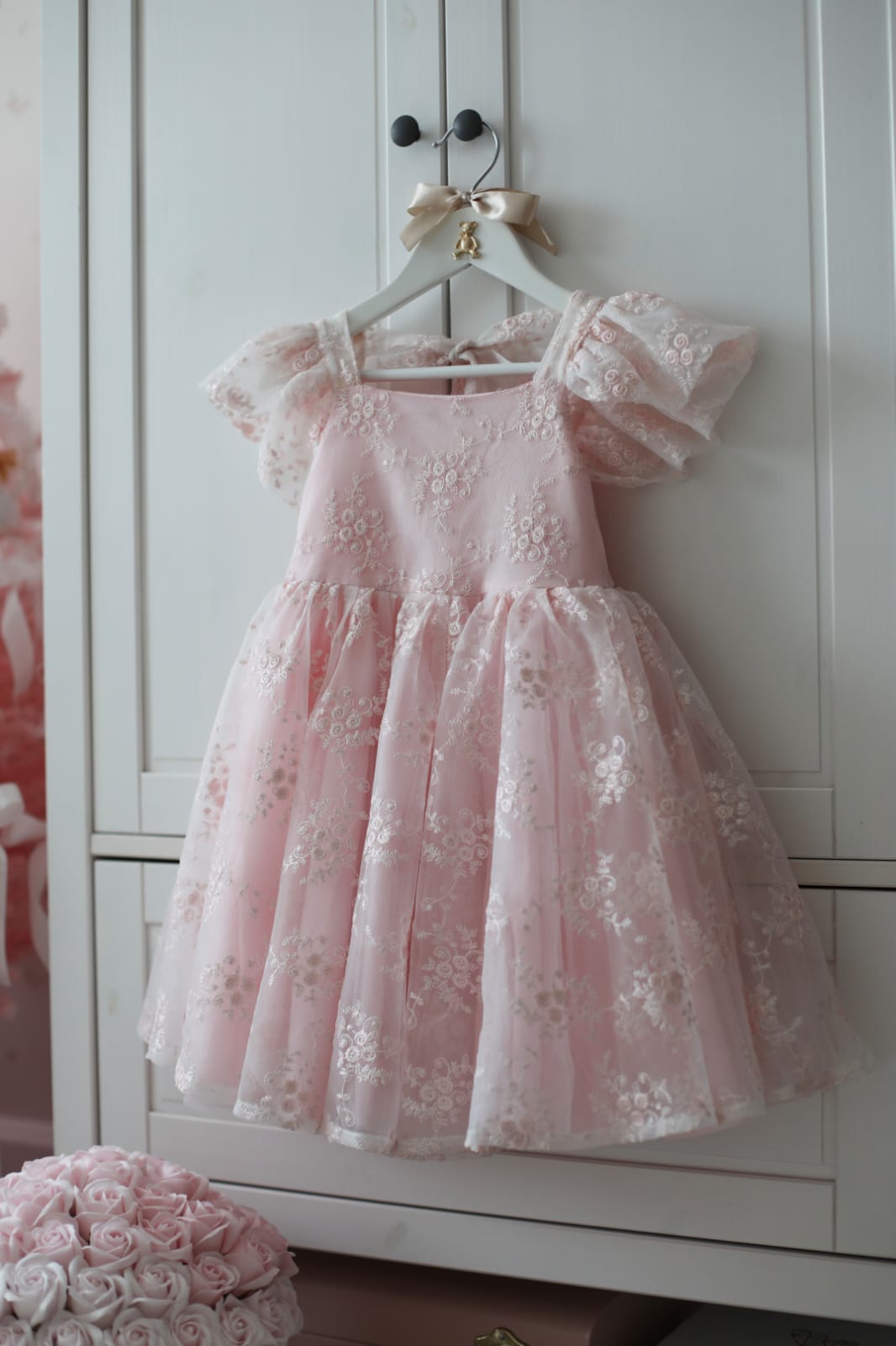 Rose Garden Dress & Hair Bow - Pink ( Made to order ) MK024