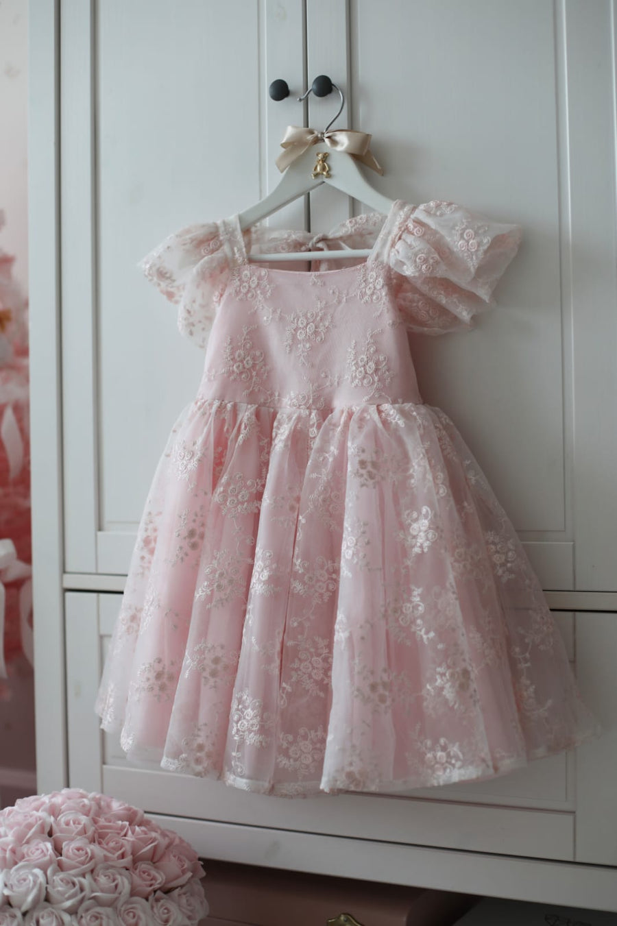 Rose Garden Dress & Hair Bow - Pink ( Made to order )