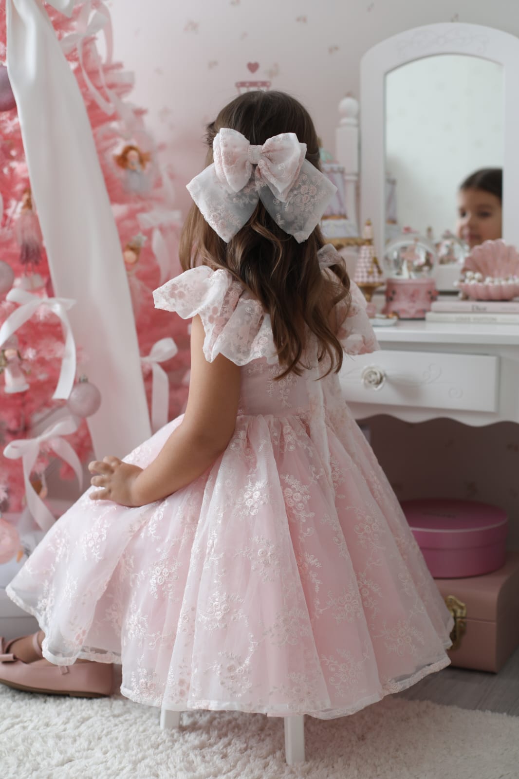 Rose Garden Dress &amp; Hair Bow - Pink ( Made to order ) MK024