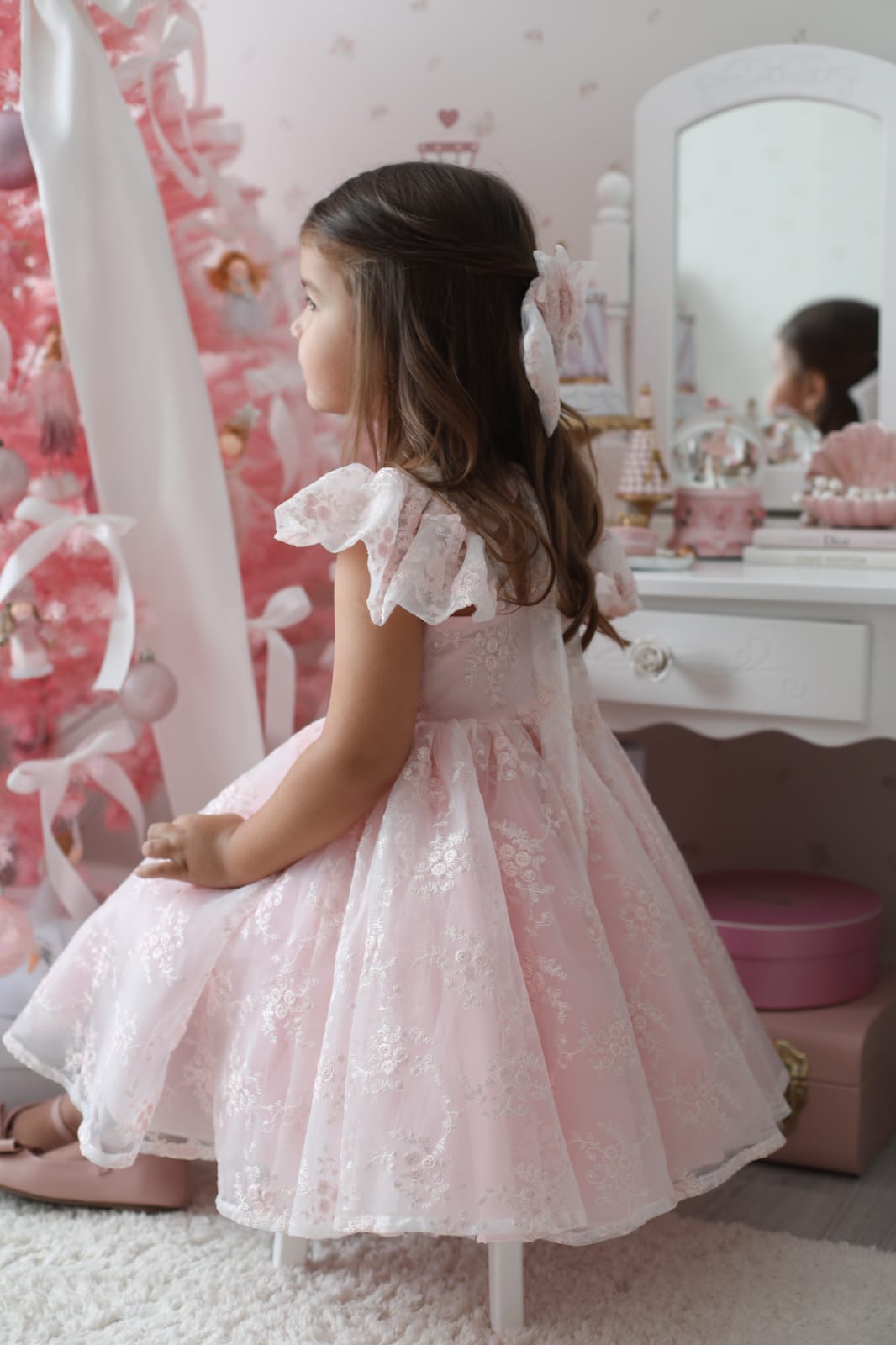 Rose Garden Dress &amp; Hair Bow - Pink ( Made to order ) MK024