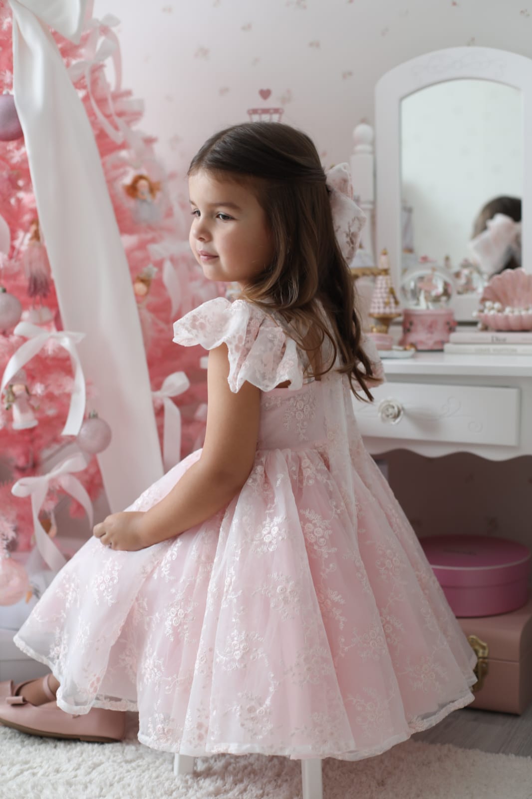 Rose Garden Dress &amp; Hair Bow - Pink ( Made to order ) MK024
