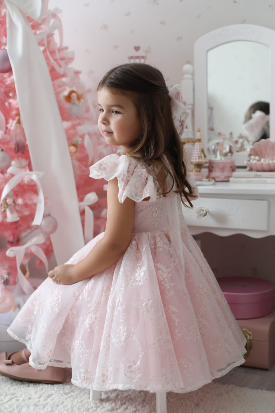 Rose Garden Dress & Hair Bow - Pink ( Made to order )