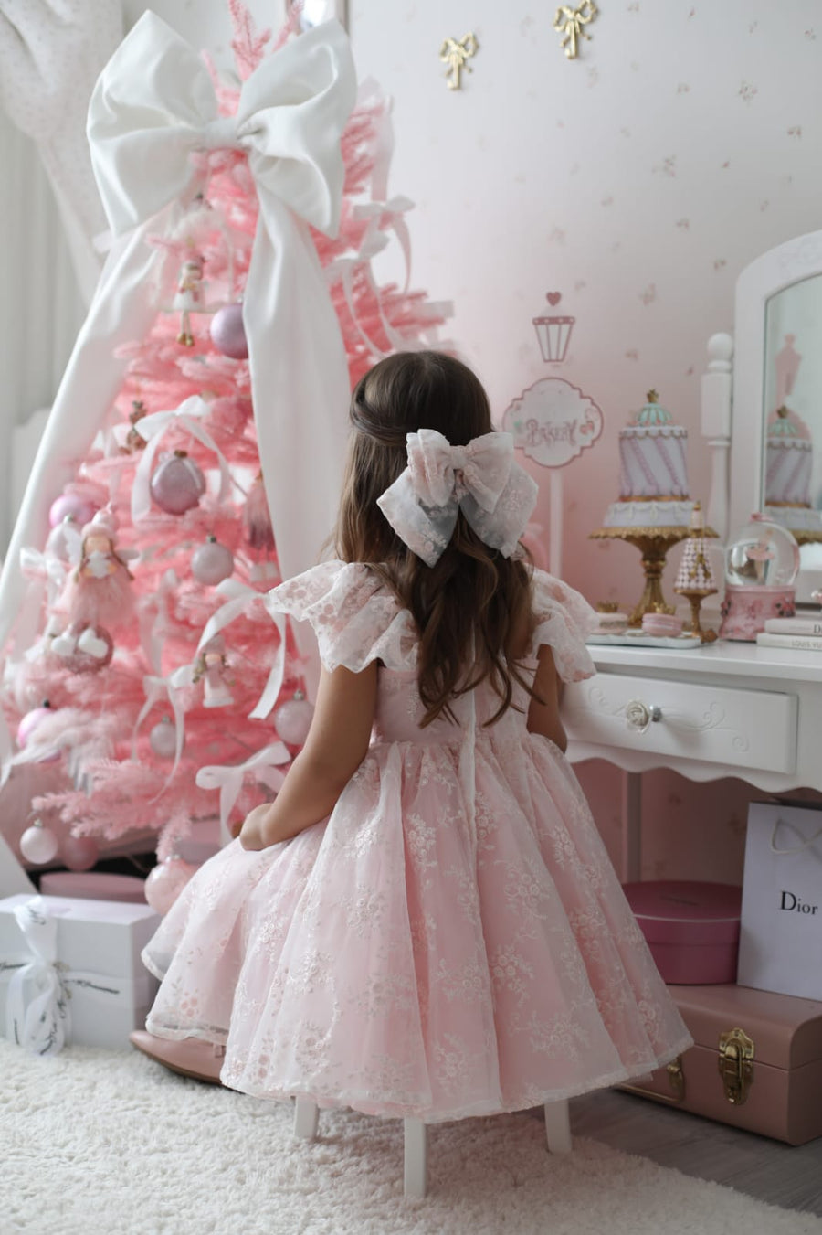 Rose Garden Dress & Hair Bow - Pink ( Made to order )