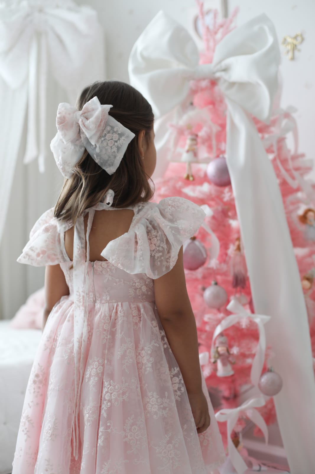 Rose Garden Dress &amp; Hair Bow - Pink ( Made to order ) MK024