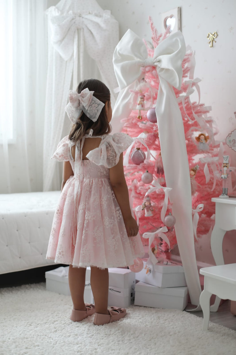 Rose Garden Dress & Hair Bow - Pink ( Made to order )