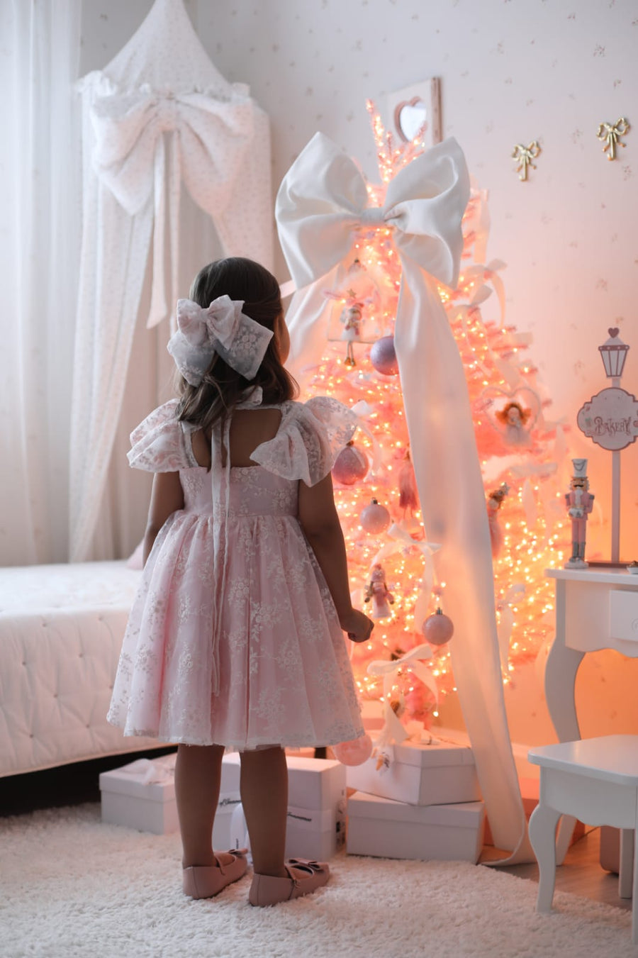 Rose Garden Dress & Hair Bow - Pink ( Made to order )
