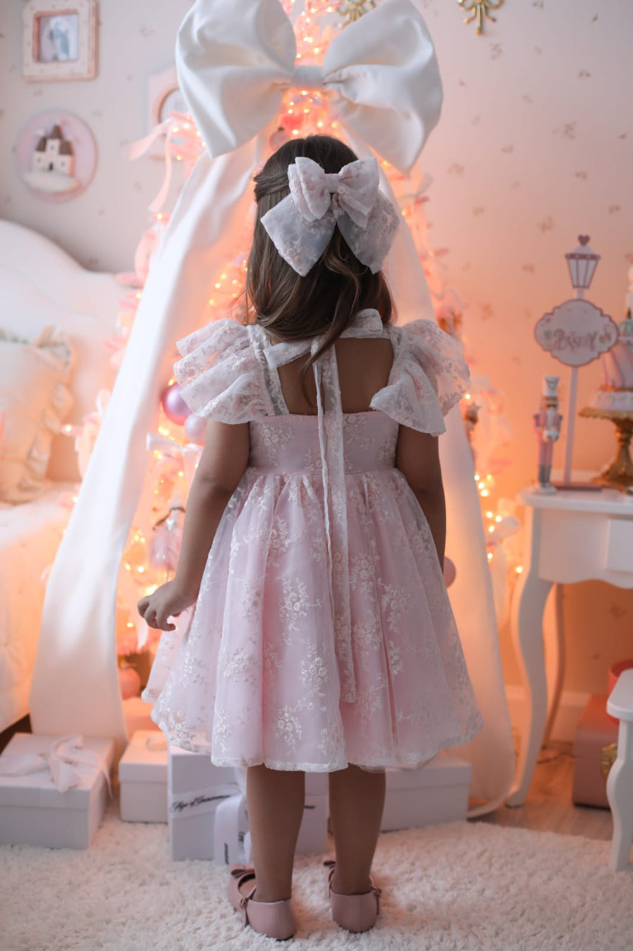 Rose Garden Dress & Hair Bow - Pink ( Made to order )