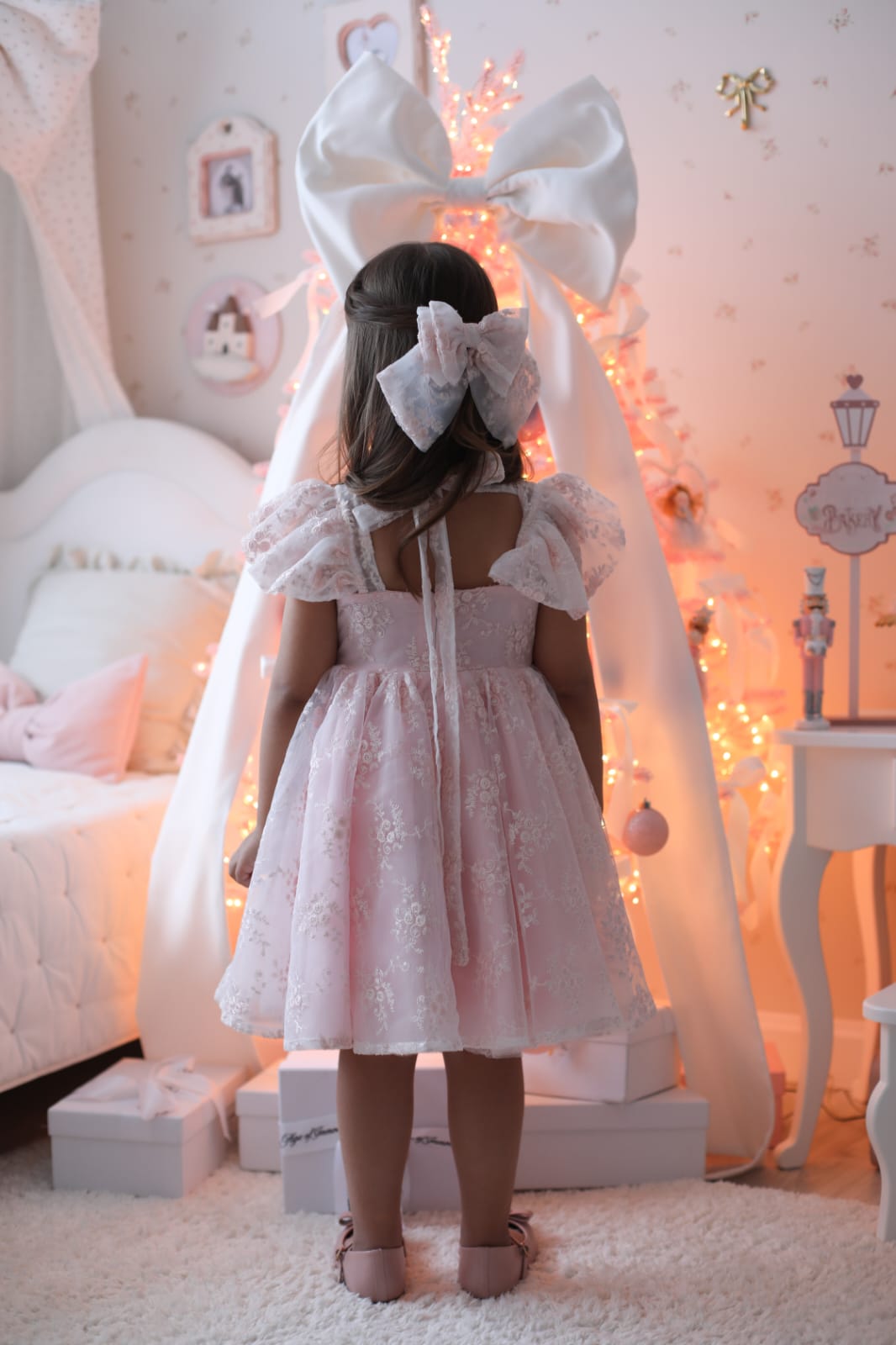 Rose Garden Dress &amp; Hair Bow - Pink ( Made to order ) MK024