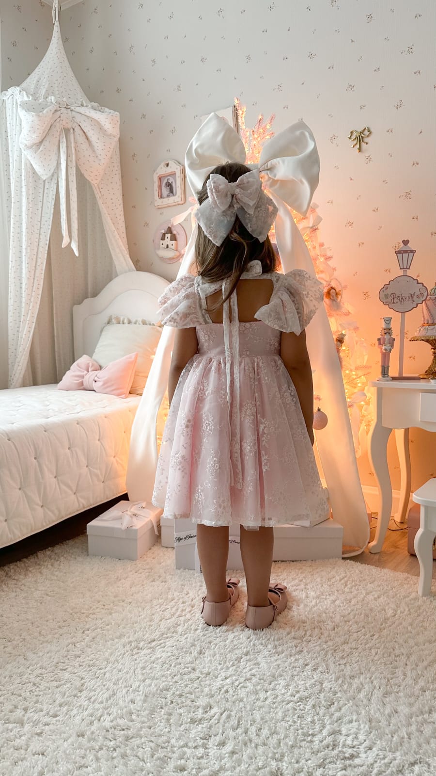 Rose Garden Dress &amp; Hair Bow - Pink ( Made to order ) MK024