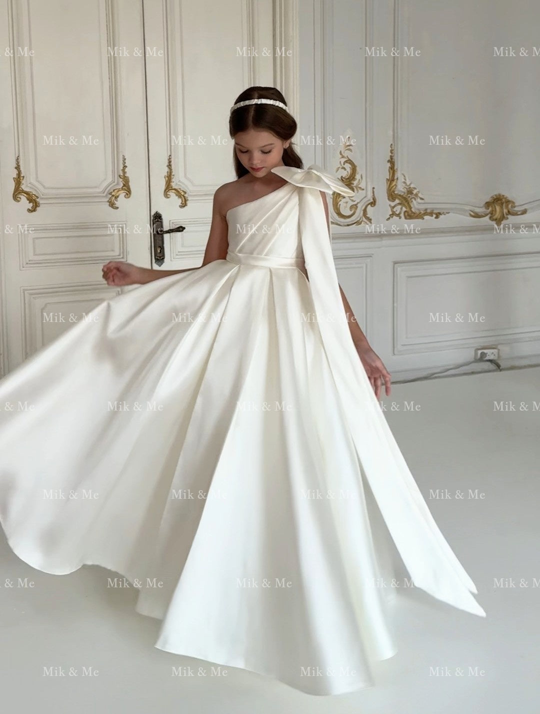 Jasmine Ivory Satin Girls Special Occasion Dress (Made to order) MK004