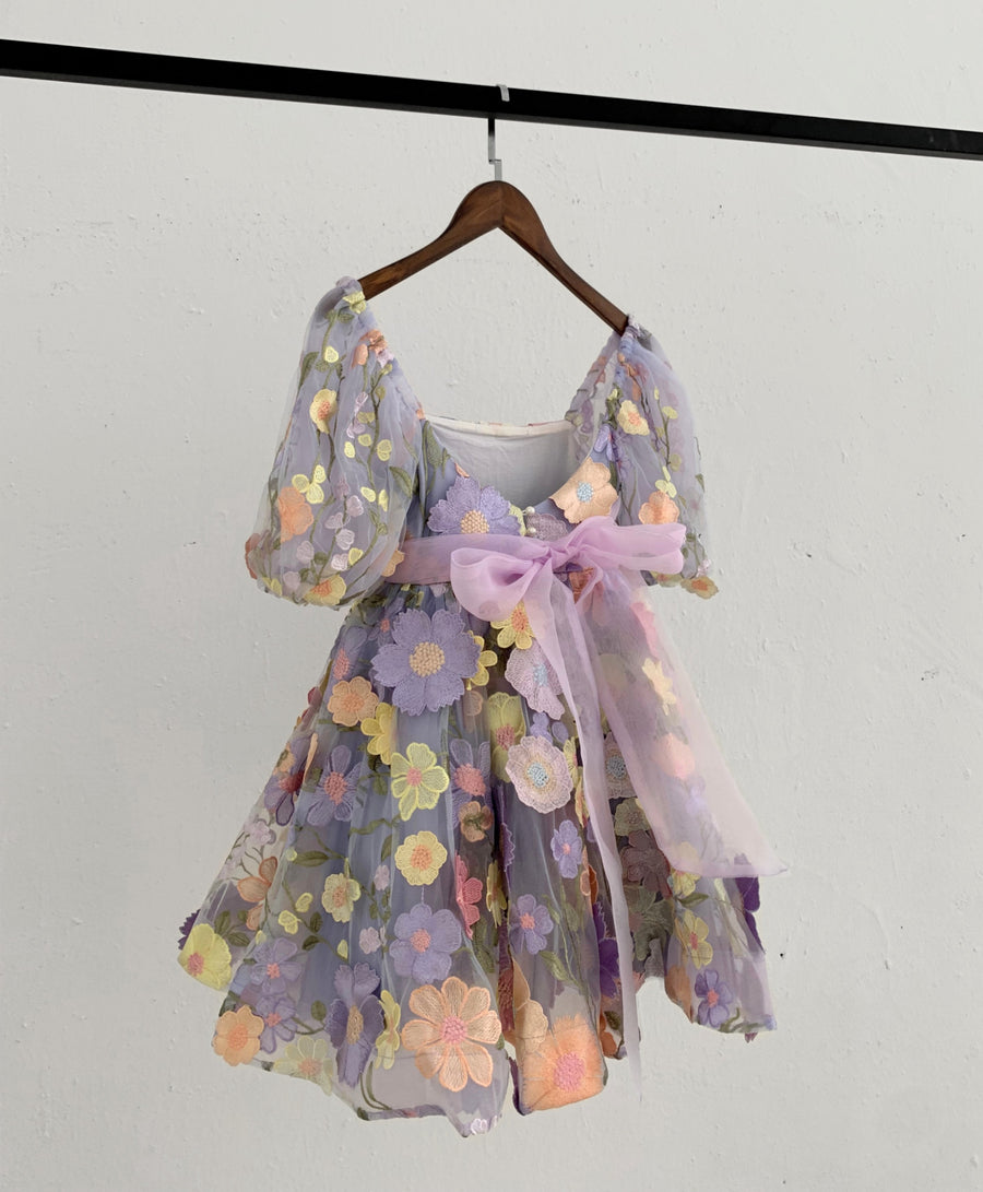 Mirabella Lace Dress & Hair Bow   - Lilac Love (Made to order)