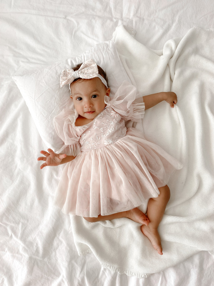 Flora Romper Dress & Matching Hair Bow (PINK)