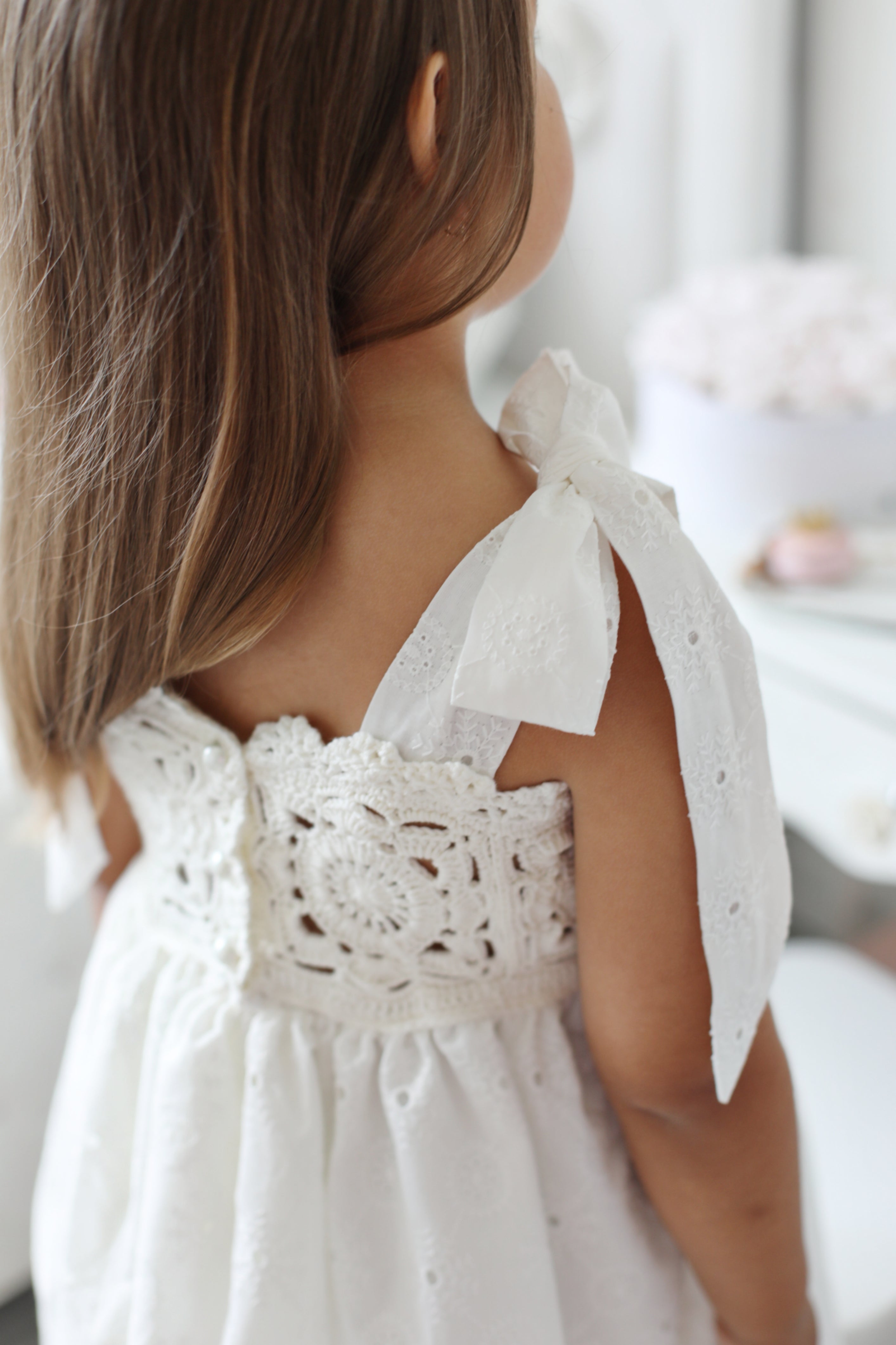 Arabella Handmade Ivory Crochet Girls Dress 🤍
