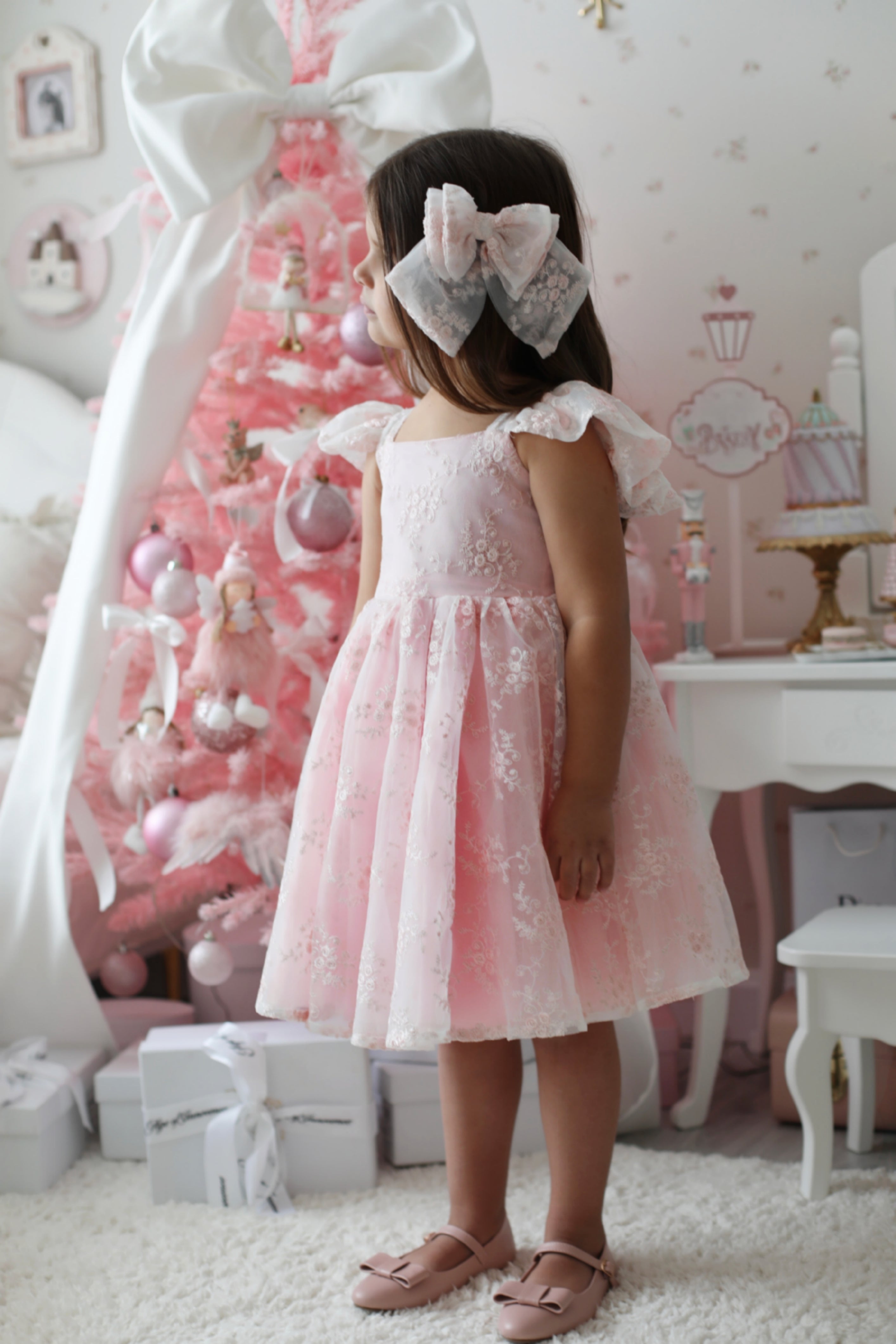 Rose Garden Dress & Hair Bow - Pink ( Made to order ) MK024