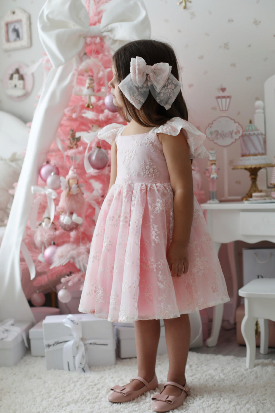 Rose Garden Dress & Hair Bow - Pink ( Made to order )
