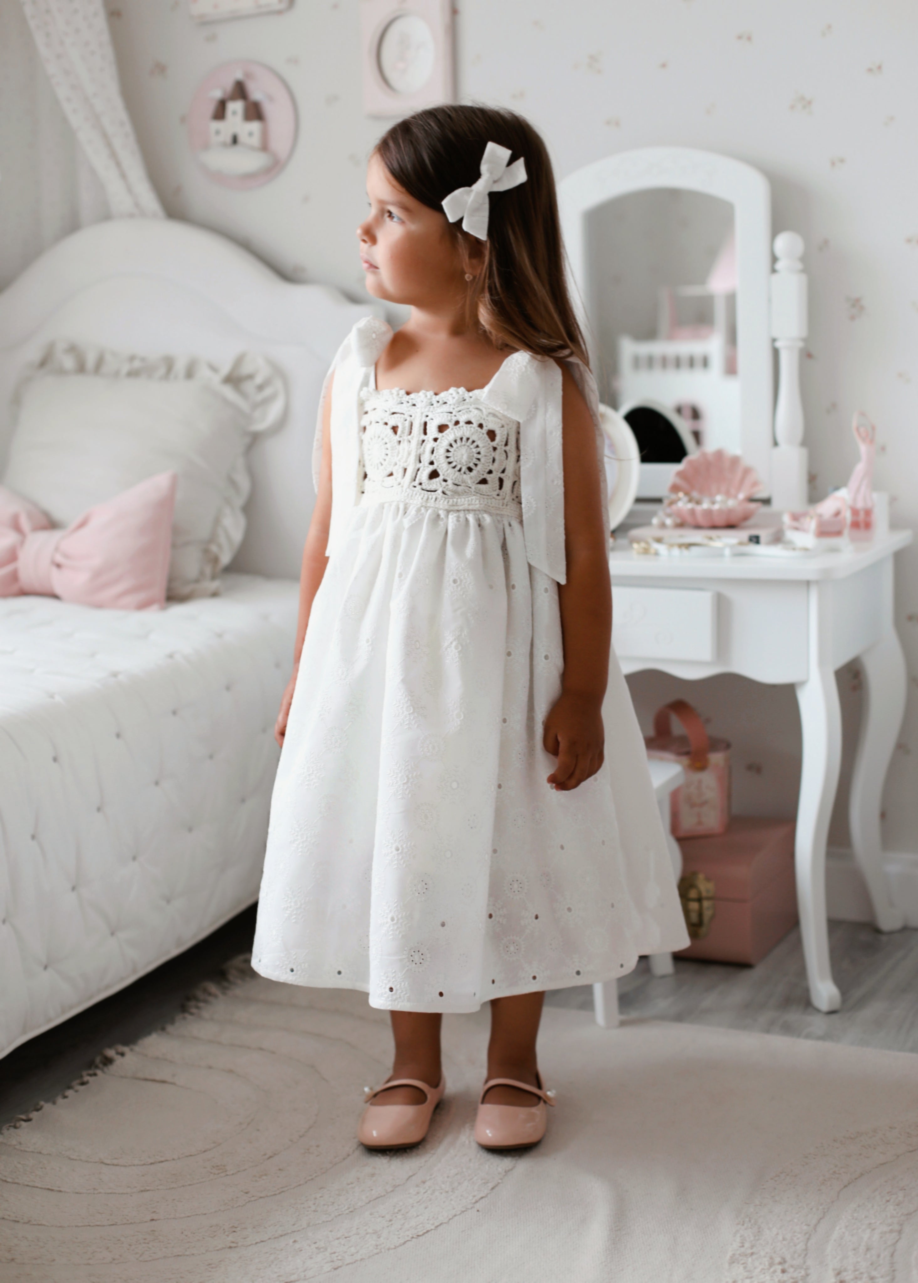 Arabella Handmade Ivory Crochet Girls Dress 🤍