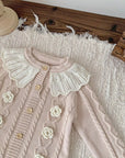 Baby Girl Knitted Romper with Ruffled Collar