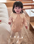Baby Girl Knitted Romper with Ruffled Collar