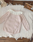 Baby Girl Knitted Romper with Ruffled Collar