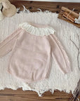 Baby Girl Knitted Romper with Ruffled Collar