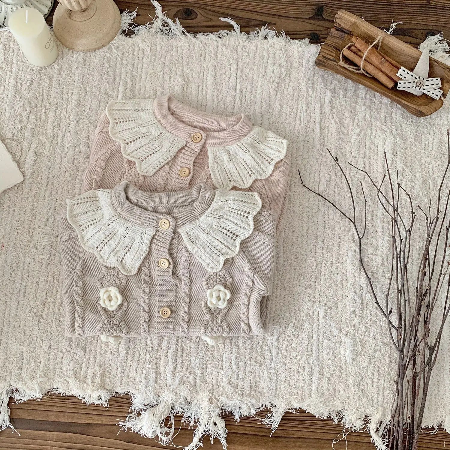 Baby Girl Knitted Romper with Ruffled Collar