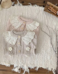 Baby Girl Knitted Romper with Ruffled Collar