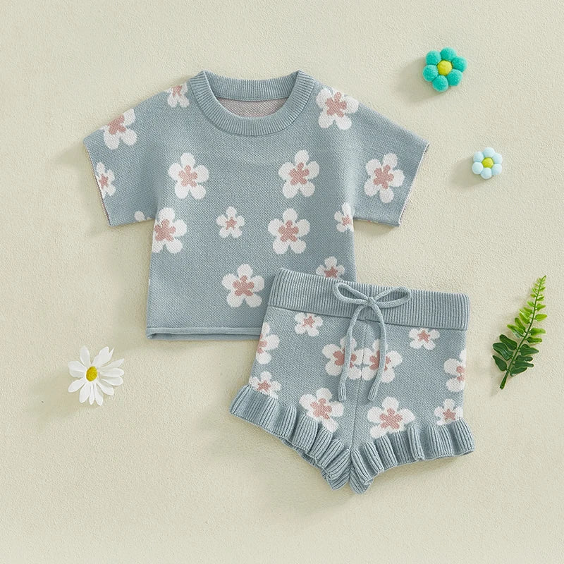Girls Floral Knit Set