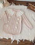 Baby Girl Knitted Romper with Ruffled Collar