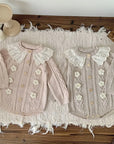 Baby Girl Knitted Romper with Ruffled Collar