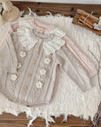 Baby Girl Knitted Romper with Ruffled Collar