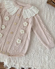 Baby Girl Knitted Romper with Ruffled Collar