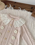 Baby Girl Knitted Romper with Ruffled Collar