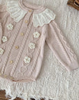 Baby Girl Knitted Romper with Ruffled Collar