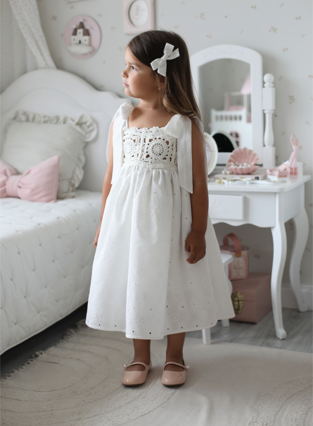 Arabella Handmade Ivory Crochet Girls Dress 🤍