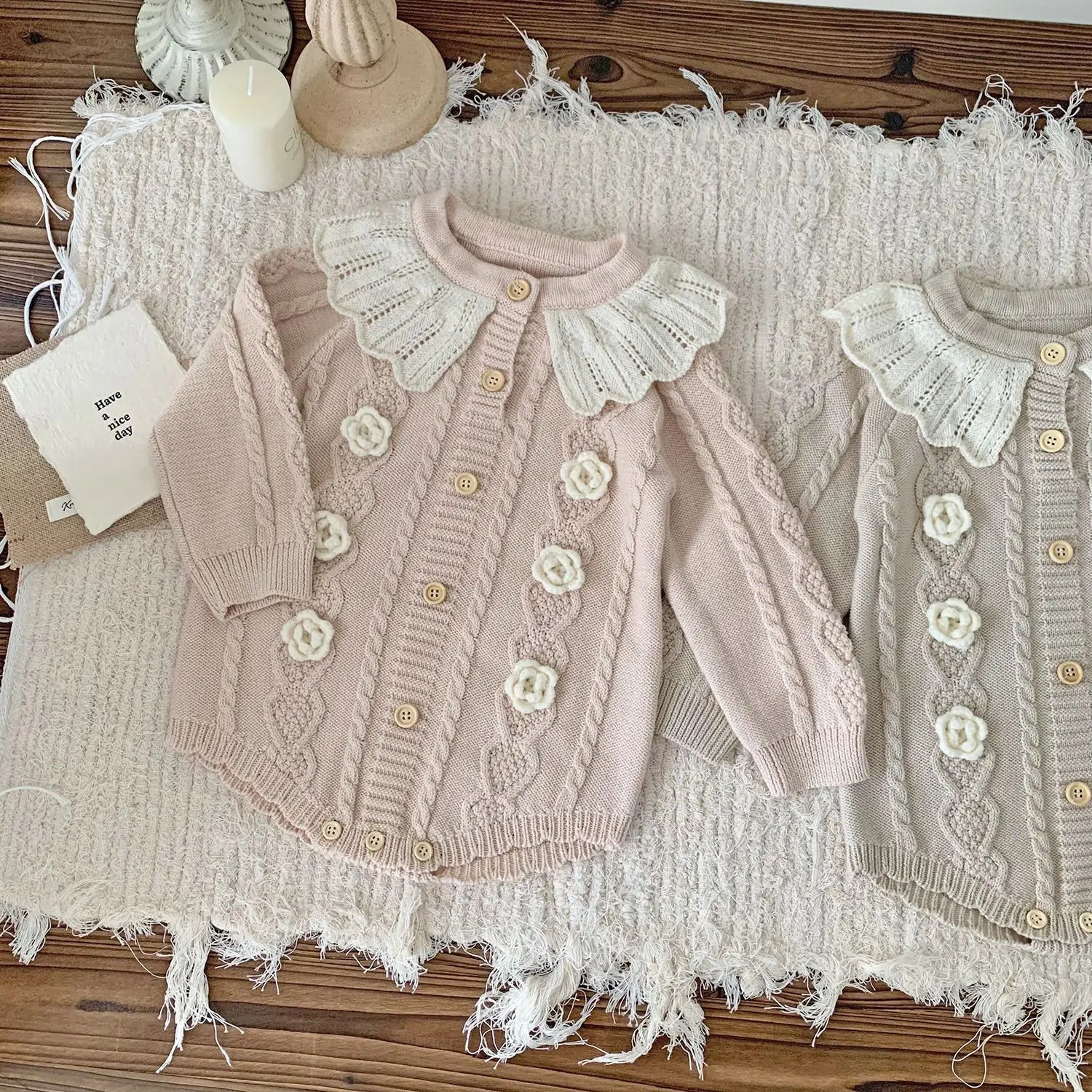 Baby Girl Knitted Romper with Ruffled Collar