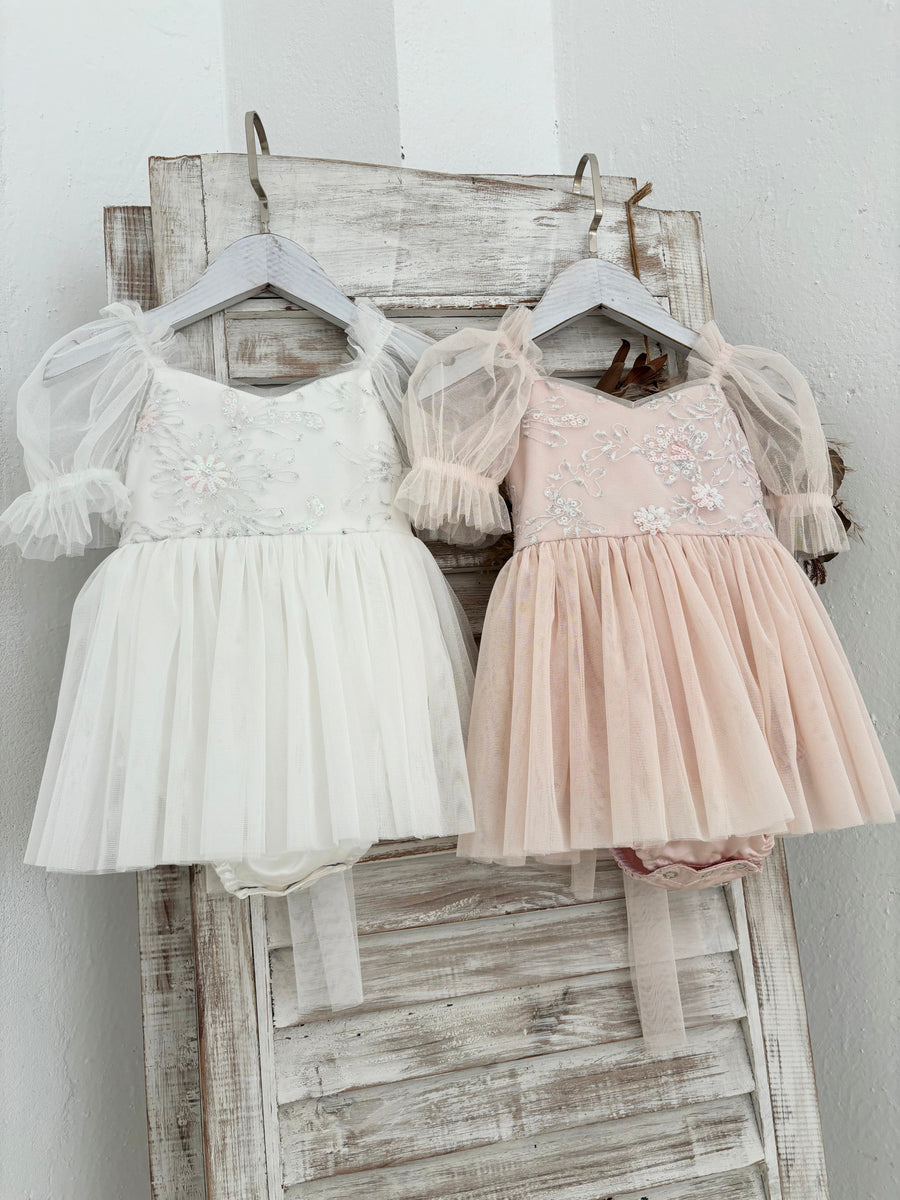 Flora Romper Dress & Matching Hair Bow (PINK)