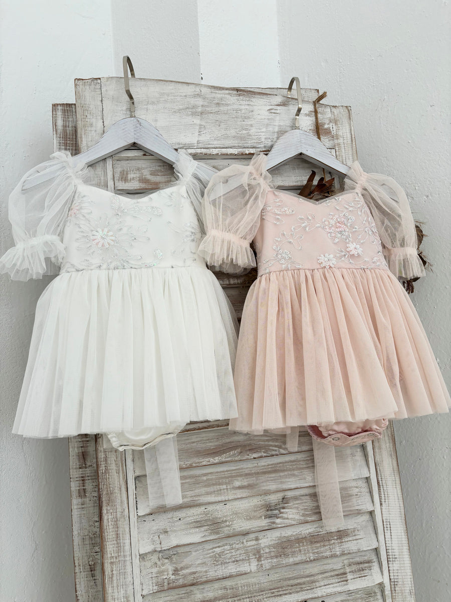 Mik & Me Exclusive - Flora Romper Dress & Matching Hair Bow